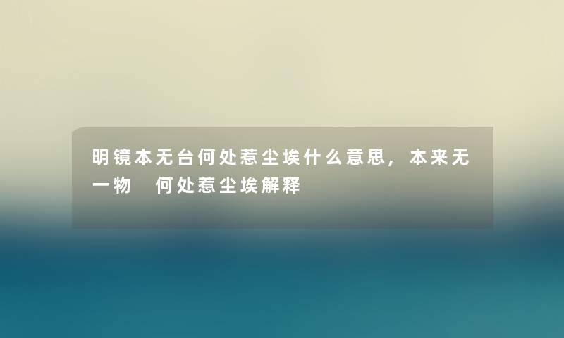 明镜本无台何处惹尘埃什么意思,本来无一物 何处惹尘埃解释