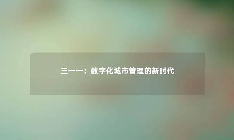 三一一：数字化城市管理的新时代