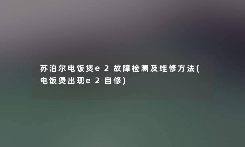 苏泊尔电饭煲e2故障检测及维修方法(电饭煲出现e2自修)