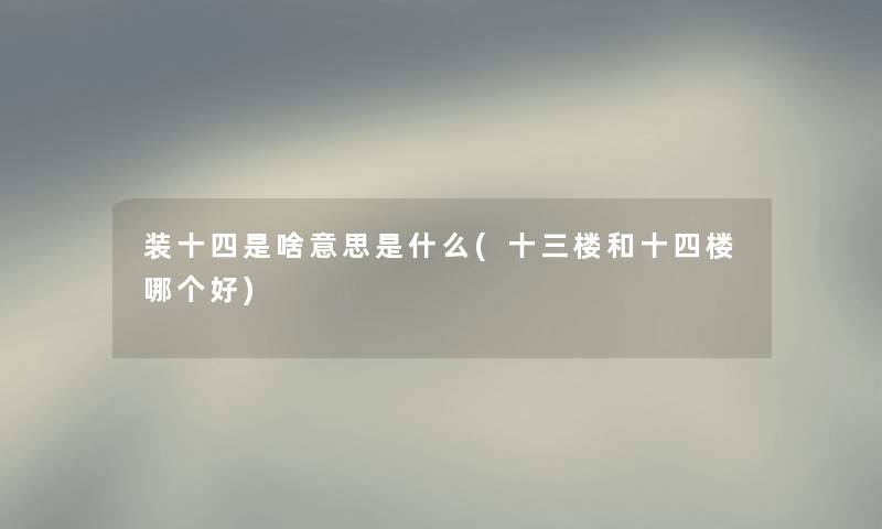 装十四是啥意思是什么(十三楼和十四楼哪个好)