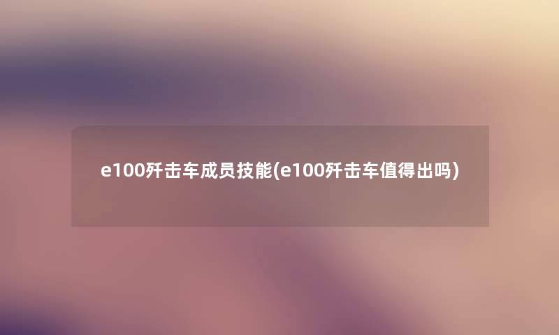 e100歼击车成员技能(e100歼击车出吗)