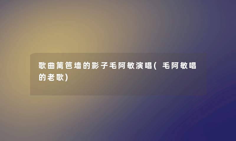 歌曲篱笆墙的影子毛阿敏演唱(毛阿敏唱的老歌)