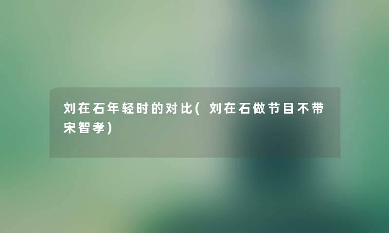 刘在石年轻时的对比(刘在石做节目不带宋智孝)