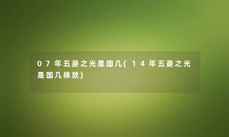 07年五菱之光是国几(14年五菱之光是国几排放)