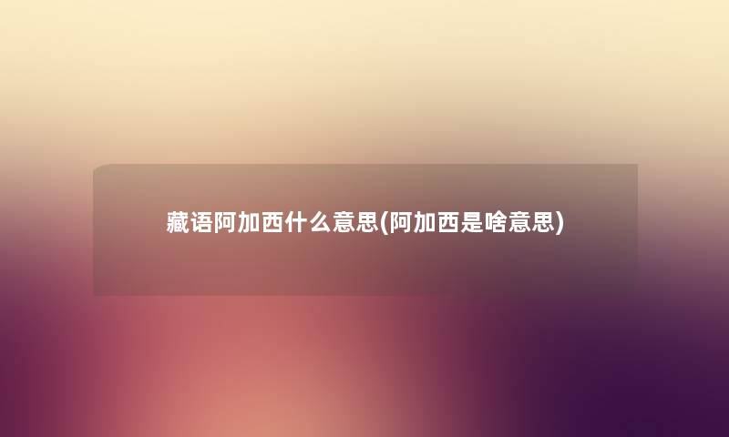 藏语阿加西什么意思(阿加西是啥意思)