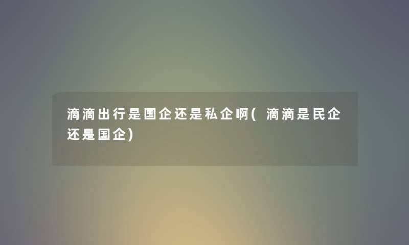 滴滴出行是国企还是私企啊(滴滴是民企还是国企)