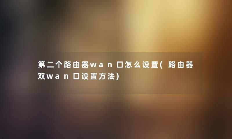 第二个路由器wan口怎么设置(路由器双wan口设置方法)