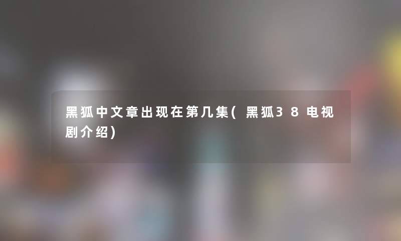 黑狐中文章出现在第几集(黑狐38电视剧介绍)